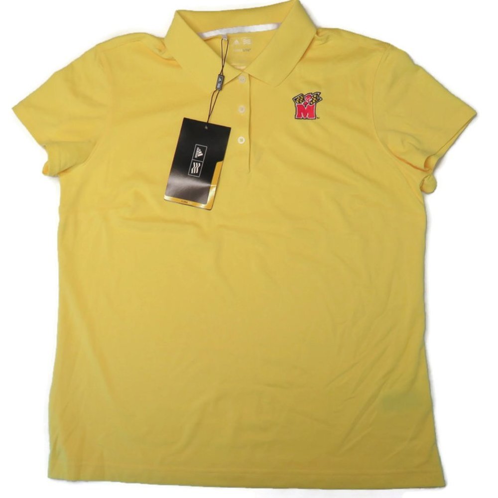 Adidas Maryland Terps Terrapins Polo Shirt Womens Large Tech Golf Yellow NWT